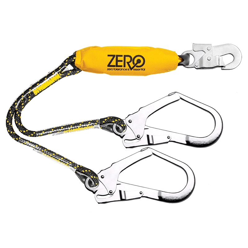 Double rope lanyard with snaphook and scaffold hooks
