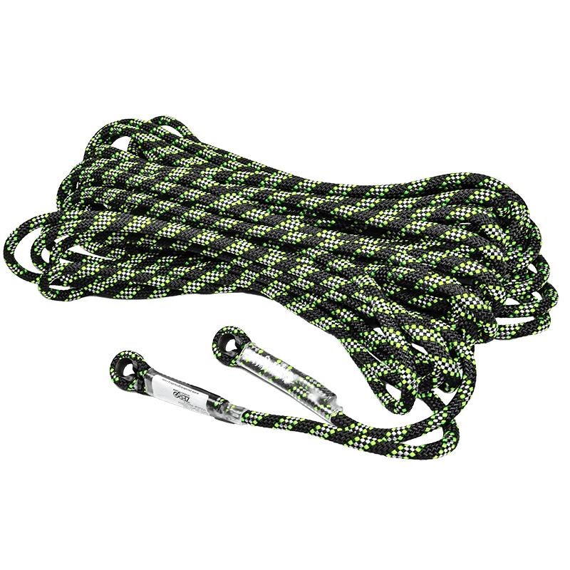 Kernmantle static rope with eyelets