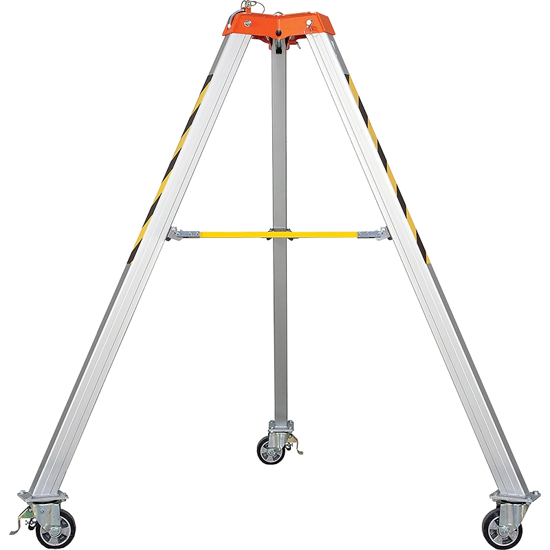 Aluminium tripod on wheels with integrated pulley 