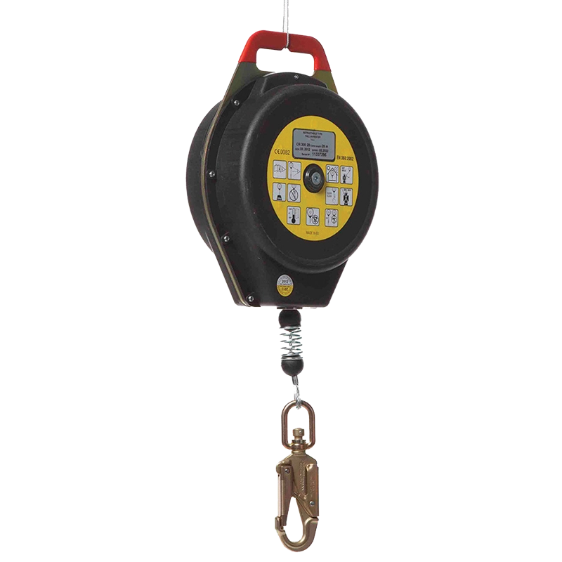 Heavy duty self-locking fall arrest device with galvanised cable